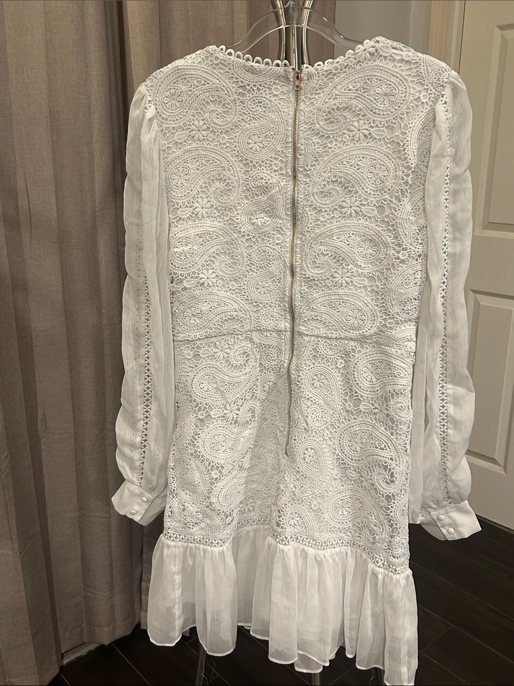 Aura White Lace Long-Sleeve Ruffle-Hem Dress - Picture 7 of 16